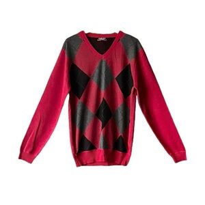 Vintage, dark, red and diamond Argyle academia, preppy sweater, size large